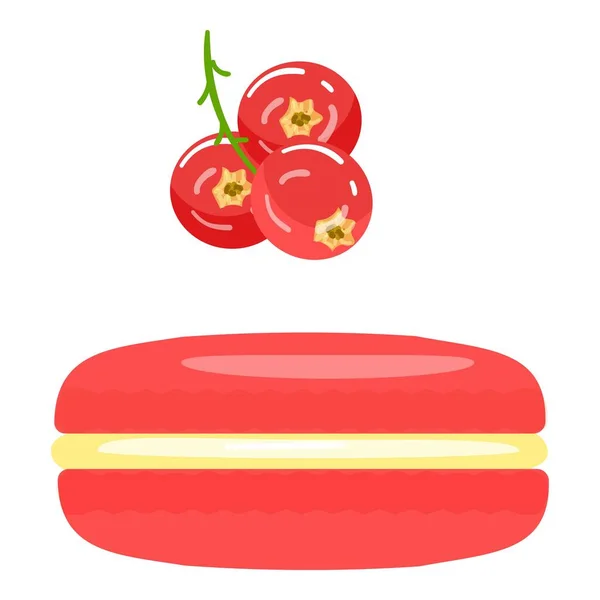 Red Berry Macaroon Icon Cartoon Vector French Cookie Kue Kotak - Stok Vektor