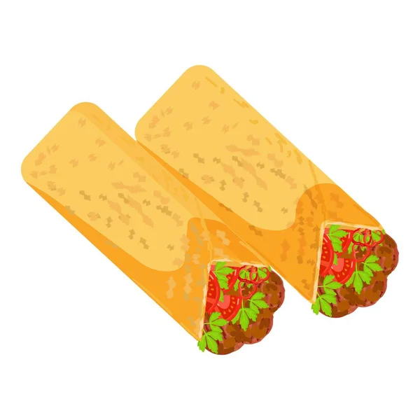 Burrito Ícone Alimentar Vetor Cartoon Jantar Molho Salsa Picante — Vetor de Stock