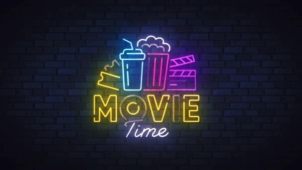 Leuchtreklame, Leuchtreklame, Lichtbanner. Movie Time logo neon, emblem — Stockvideo