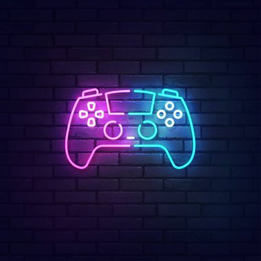 Gamepad neon sign, bright signboard, light banner. Game joystick logo neon, emblem. Vector illustration