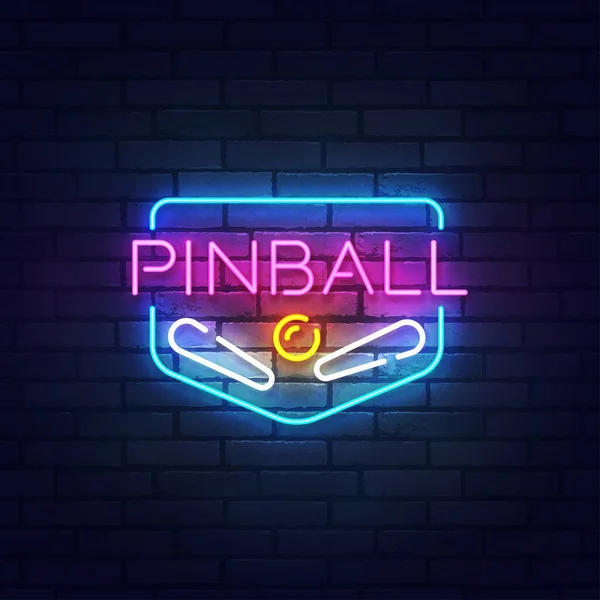 Pinball Neon Bord Helder Bord Lichtbanner Pinball Label Neon Embleem — Stockvector