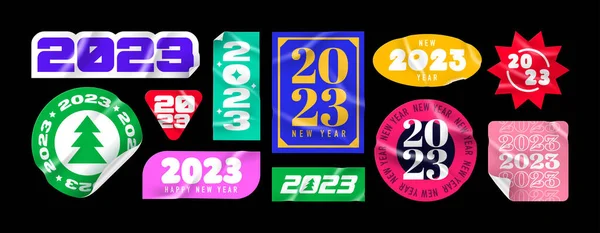 Happy New Year 2023 Stickers Sticker Pack Paper Stickers Vector — Stock Vector