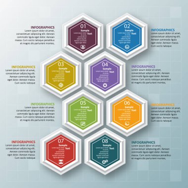 vektör soyut 3d kağıt bilgi elemanları. Hexagon bilgi grafikleri. Bal peteği tasarımı