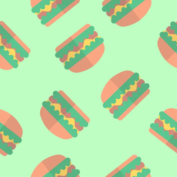 Burgare, hamburgare eller ostburgare, platt sömlös mönster bakgrund — Stock vektor