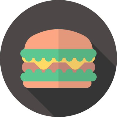 Hamburger ya da çizburger, fast food, uzun gölgeli bir simge.