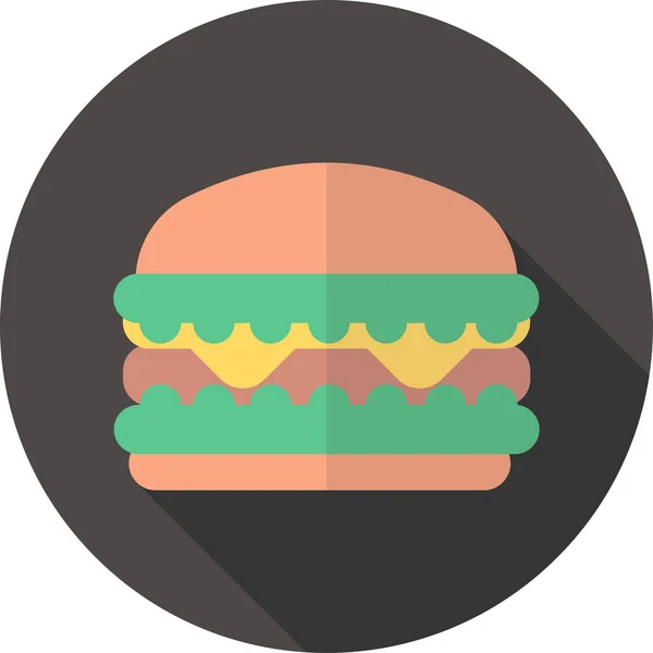 Hamburger Cheeseburger Fastfood Plat Icoon Met Een Lange Schaduw — Stockvector