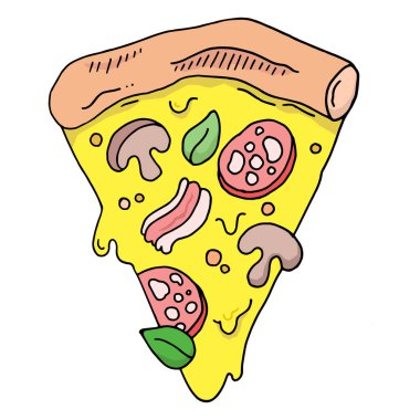 Cartoon Pizza slices with dripping cheese, vector illustration, hand drawing