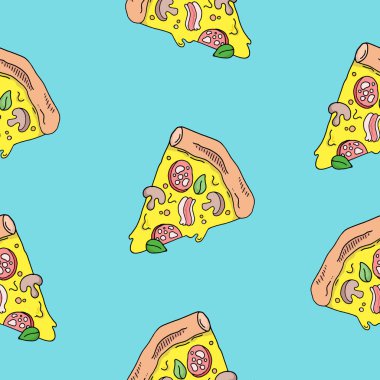 Pizza slice, vector seamless pattern, hand drawing