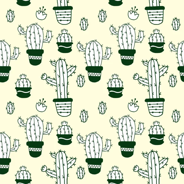 Schets met cactussen, naadloos vectorpatroon, doodle, handtekening — Stockvector