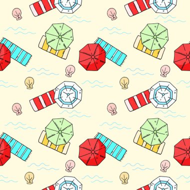 Yaz kusursuz vektör deseni, plaj, çizim, el çizimi.