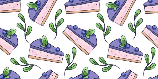 Padrão vetorial sem costura de um bolo ou cheesecake, desenhado à mão. Design para cartões de felicitações, cartazes ou embrulho de presentes —  Vetores de Stock