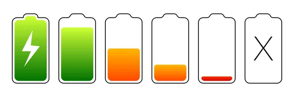 Battery Indicator Icon Set Flat Style Design Website App Isolated — Stock Vector