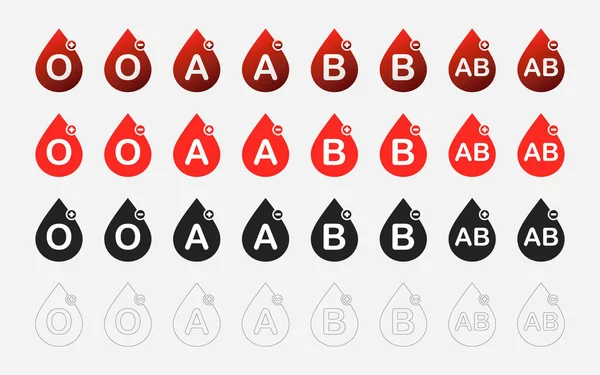 Blood Group Blood Type Icons Set Flat Style Design Blood — Stock Vector