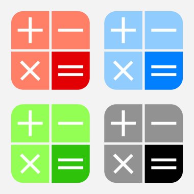 Web sitesi tasarımı, uygulaması, UI için düz stil dizaynında beyaz arkaplanda izole edilmiş hesap makinesi simgesi veya sembol. Matematik ikonu, matematik ikonu. EPS 10 vektör illüstrasyonu.
