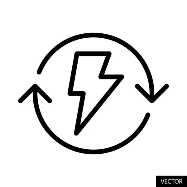 Recyklace Energie Výroba Energie Nabíjení Vektorové Ikony Stylu Line Design — Stockový vektor