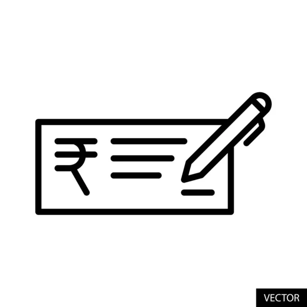 Cheque Instrument Money Check Indian Rupee Symbol Vector Icon Line — Stock Vector