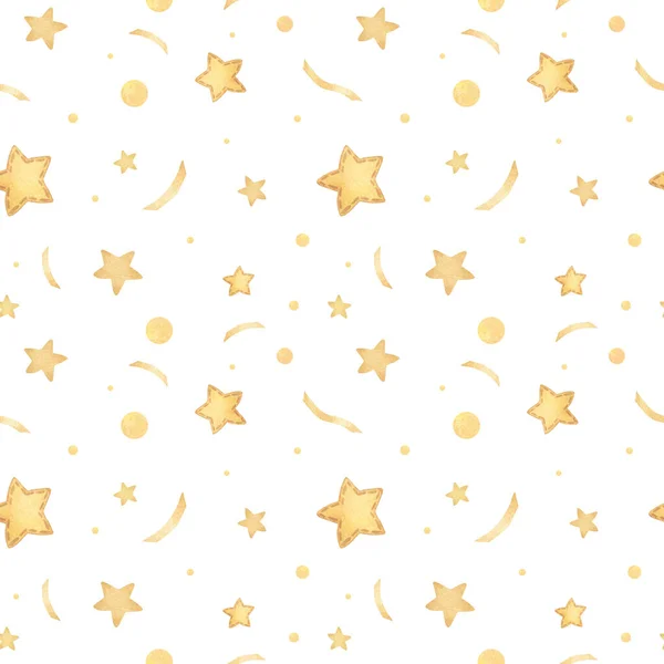 Aquarela Adorável Padrão Natal Com Estrelas Douradas Confete Cores Amarelas — Fotografia de Stock