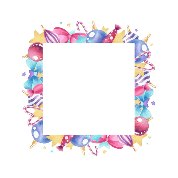 Beyaz arka planda birçok el çizimi elementi olan şirin bir şenlik çerçevesi. Tasarımınız için Noel suluboya çerçevesi. 