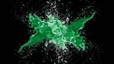 Kireç renkli bir mürekkep damlası tarafından oluşturulan soyut sıçrama arkaplanı, siyah arkaplana vurgulanır