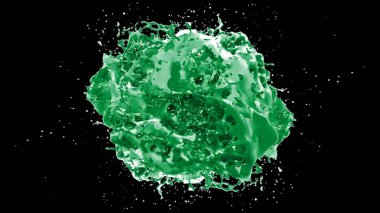 Kireç renkli bir mürekkep damlası tarafından oluşturulan soyut sıçrama arkaplanı, siyah arkaplana vurgulanır