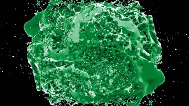 Kireç renkli bir mürekkep damlası tarafından oluşturulan soyut sıçrama arkaplanı, siyah arkaplana vurgulanır