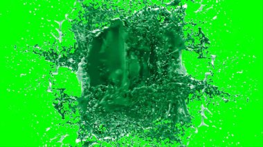 Soyut arkaplan, yeşil arkaplandaki sıçramalarla vurgulanan, limon renkli bir mürekkep damlasından oluşan bir sıçramadır.