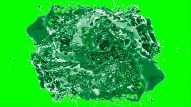 Soyut arkaplan, yeşil arkaplandaki sıçramalarla vurgulanan, limon renkli bir mürekkep damlasından oluşan bir sıçramadır.