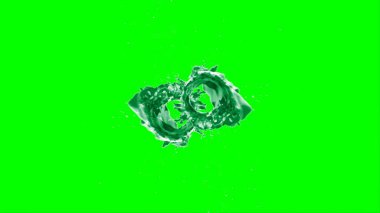 Soyut arkaplan, yeşil arkaplandaki sıçramalarla vurgulanan, limon renkli bir mürekkep damlasından oluşan bir sıçramadır.