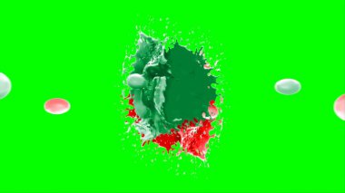 Soyut arkaplan bir damla kireç ve kırmızı mürekkep ile oluşturulan bir sıçramadır, yeşil arka plandaki sıçramalarla vurgulanır.