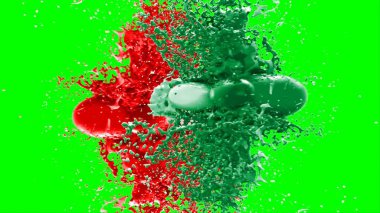 Soyut arkaplan bir damla kireç ve kırmızı mürekkep ile oluşturulan bir sıçramadır, yeşil arka plandaki sıçramalarla vurgulanır.