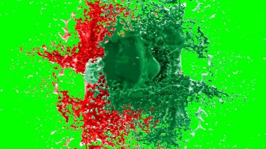 Soyut arkaplan bir damla kireç ve kırmızı mürekkep ile oluşturulan bir sıçramadır, yeşil arka plandaki sıçramalarla vurgulanır.