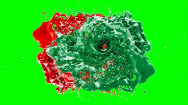 Soyut arkaplan bir damla kireç ve kırmızı mürekkep ile oluşturulan bir sıçramadır, yeşil arka plandaki sıçramalarla vurgulanır.