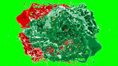 Soyut arkaplan bir damla kireç ve kırmızı mürekkep ile oluşturulan bir sıçramadır, yeşil arka plandaki sıçramalarla vurgulanır.