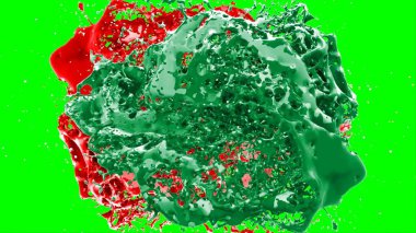 Soyut arkaplan bir damla kireç ve kırmızı mürekkep ile oluşturulan bir sıçramadır, yeşil arka plandaki sıçramalarla vurgulanır.