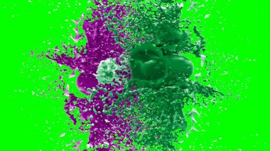 Suluboya tasarımının sanatsal çok renkli unsurları, soyut arkaplan, yeşil arka plandaki sıçramalarla vurgulanan bir damla kireç ve peri mürekkebi tarafından oluşturulan bir sıçramadır.