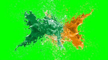 Suluboya tasarımının sanatsal çok renkli unsurları, soyut arkaplan, yeşil arkaplandaki sıçramalarla vurgulanan bir damla kireç ve turuncu mürekkeple oluşturulan bir sıçramadır.