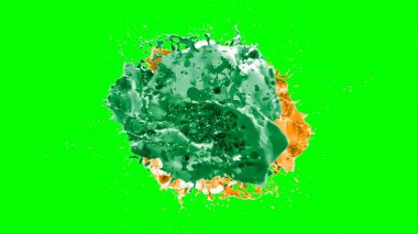 Suluboya tasarımının sanatsal çok renkli unsurları, soyut arkaplan, yeşil arkaplandaki sıçramalarla vurgulanan bir damla kireç ve turuncu mürekkeple oluşturulan bir sıçramadır.