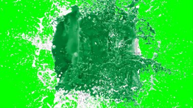 Suluboya tasarımının sanatsal çok renkli unsurları, soyut arkaplan, yeşil arka plandaki sıçramalarla vurgulanan bir damla kireç ve beyaz mürekkeple oluşturulan bir sıçramadır.