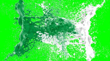 Suluboya tasarımının sanatsal çok renkli unsurları, soyut arkaplan, yeşil arka plandaki sıçramalarla vurgulanan bir damla kireç ve beyaz mürekkeple oluşturulan bir sıçramadır.