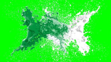 Suluboya tasarımının sanatsal çok renkli unsurları, soyut arkaplan, yeşil arka plandaki sıçramalarla vurgulanan bir damla kireç ve beyaz mürekkeple oluşturulan bir sıçramadır.