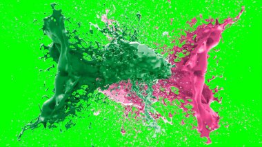 Soyut arkaplan, yeşil arkaplandaki sıçramalarla vurgulanan bir damla yeşil ve pembe mürekkep tarafından oluşturulan bir sıçramadır. Patlayan renkli mürekkebin dondurucu hareketi