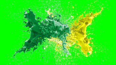 Soyut arkaplan, yeşil arkaplandaki sıçramalarla vurgulanan yeşil ve sarı mürekkep damlasının oluşturduğu bir sıçramadır. Patlayan renkli mürekkebin dondurucu hareketi.