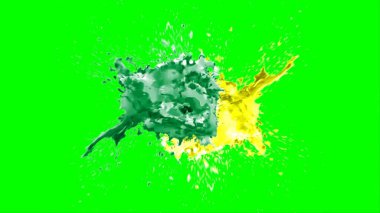 Soyut arkaplan, yeşil arkaplandaki sıçramalarla vurgulanan yeşil ve sarı mürekkep damlasının oluşturduğu bir sıçramadır. Patlayan renkli mürekkebin dondurucu hareketi.