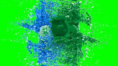 Soyut arkaplan, yeşil arkaplandaki sıçramalarla vurgulanan bir damla yeşil ve mavi mürekkep tarafından oluşturulan bir sıçramadır. Patlayan renkli mürekkebin dondurucu hareketi. Dışavurumculuk tarzında kaotik bir sanat eseri..