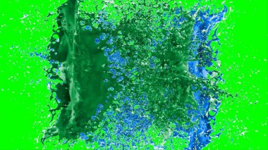 Soyut arkaplan, yeşil arkaplandaki sıçramalarla vurgulanan bir damla yeşil ve mavi mürekkep tarafından oluşturulan bir sıçramadır. Patlayan renkli mürekkebin dondurucu hareketi. Dışavurumculuk tarzında kaotik bir sanat eseri..