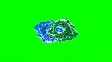 Soyut arkaplan, yeşil arkaplandaki sıçramalarla vurgulanan bir damla yeşil ve mavi mürekkep tarafından oluşturulan bir sıçramadır. Patlayan renkli mürekkebin dondurucu hareketi. Dışavurumculuk tarzında kaotik bir sanat eseri..