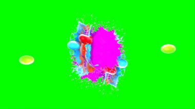 Soyut arkaplan, yeşil arkaplandaki sıçramalarla vurgulanan bir damla kırmızı ve mavi mürekkep tarafından oluşturulan bir sıçramadır. Patlayan renkli mürekkebin dondurucu hareketi. Dışavurumculuk tarzında kaotik bir sanat eseri.