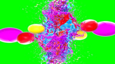 Soyut arkaplan, yeşil arkaplandaki sıçramalarla vurgulanan bir damla kırmızı ve mavi mürekkep tarafından oluşturulan bir sıçramadır. Patlayan renkli mürekkebin dondurucu hareketi. Dışavurumculuk tarzında kaotik bir sanat eseri.