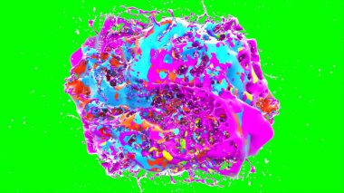 Soyut arkaplan, yeşil arkaplandaki sıçramalarla vurgulanan bir damla kırmızı ve mavi mürekkep tarafından oluşturulan bir sıçramadır. Patlayan renkli mürekkebin dondurucu hareketi. Dışavurumculuk tarzında kaotik bir sanat eseri.