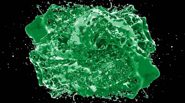 Kireç renkli bir mürekkep damlası tarafından oluşturulan soyut sıçrama arkaplanı, siyah arkaplana vurgulanır